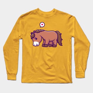 Cute Horse Eating Grass Cartoon Long Sleeve T-Shirt